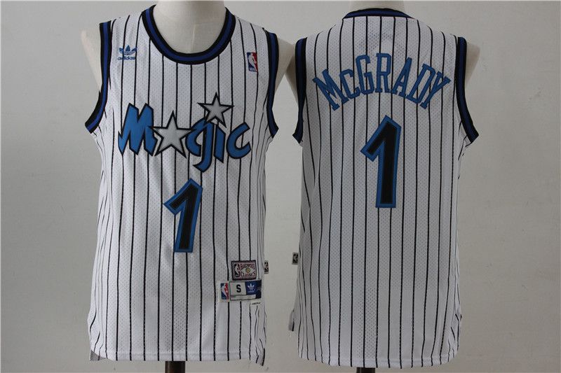 Men Orlando Magic #1 McGrady White Stripe Throwback NBA Jersey